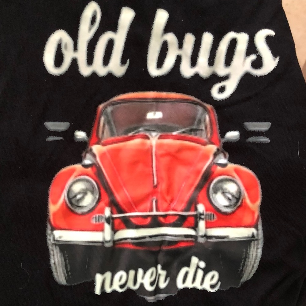 VW Vintage Beetle Black Cotton T-Shirt w Slogan “Old Bugs Never Die” (XXL) - Picture 3 of 7
